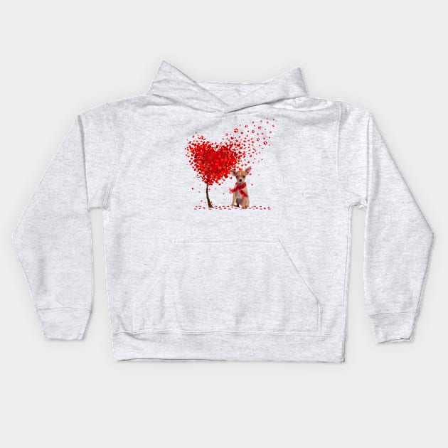 Happy Valentine's Day Heart Tree Love Tan Chihuahua Kids Hoodie by PlumleelaurineArt